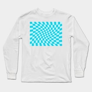 Twisted Checkered Square Pattern - Sky Blue Tones Long Sleeve T-Shirt